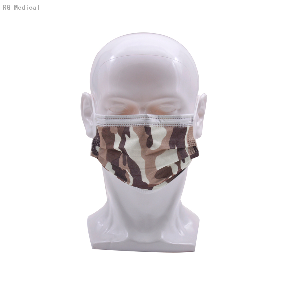 Masque facial à boucle d'oreille médicale camouflage marron de surface